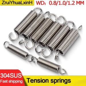 304 스테인레스 스틸 S 후크 장력 원통형 나선형 코일 풀백 연장 스프링 와이어 직경 0.8mm 1.0mm