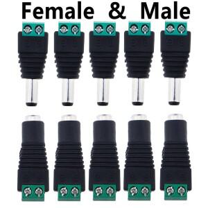 5쌍 DC 12V 남성 여성 커넥터 2.1x5.5mm 전원 플러그 어댑터 잭 소켓 신호 색상 LED 스트립 CCTV 카메라
