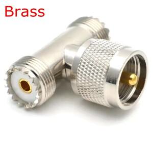 1피스 SL16 UHF PL259 Male To SO239 이중 암 커넥터 to 2x Tee Type 3 Way T 스플리터 어댑터 황동