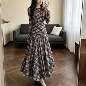 [아리엘스타일] 체크패턴 슬림라인 플레어원피스 킬리체크원피스
