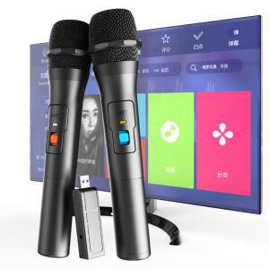 1쌍 VHF 무선 마이크 시스템 키트 USB 수신기 핸드 헬드 가라오케 홈 파티 스마트 TV 스피커 노래