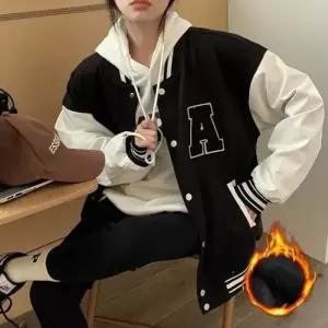 오너클랜 블랙 야구 캐주얼 기모 따뜻한 여자야구점퍼 패션 바람막이 집업자켓 스타디움자켓