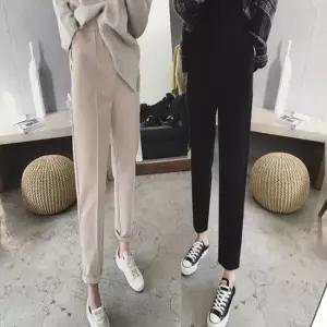모직팬츠 여성 겨울 모직 세미바지 밴딩 핀턱 슬랙스 팬츠
