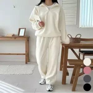 밴딩바지 여자 기모추리닝 반집업 일자 트레이닝바지 세트