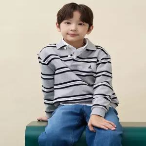 빈폴 키즈 BI6841U013 아동 셔츠 유아 멀티 스트라이프 티칼라 스?셔츠 그레
