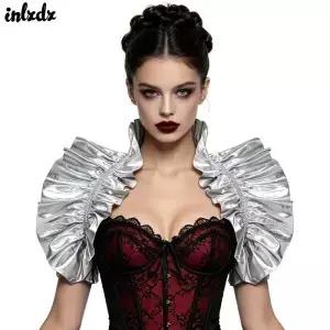여성용 홀로그램 무지개빛 르네상스 숄더 러플 탈부착 가능한 숄 타이백 빅아 의상 액세서리