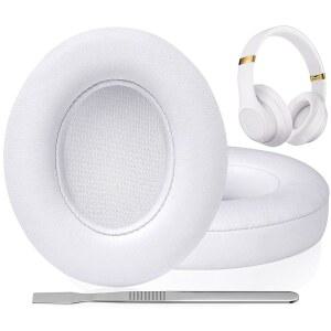 BEATS STUDIO 3 및 2 무선/유선용 FEYCH 교체용 이어패드 프로급 단백질 가죽과 노이즈 차단 메모리 폼이 적용된 엑스트라 두꺼운 모델 B0500 / B0501 A1914 (화이트)에 맞춤