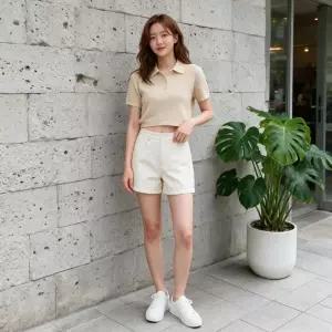 [라일리여성의류] Rly 크롭 반팔 카라티 피케 니트 크롭티 여자 여름
