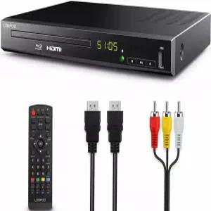TV용 LONPOO LP-100 블루레이 플레이어 1080P DVD CD HDMI USB 업스케일링 및 AV 케이블 포함 내장 PAL