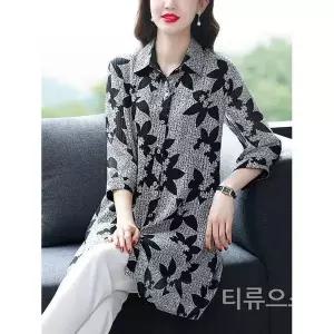 빅사이즈 여자 롱 블라우스 셔츠 7부 쉬폰 여름 루즈핏 5XL 중년 엄마옷 마담