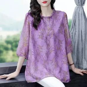 여성 여름 쉬폰 블라우스 루즈핏 빅사이즈 7부소 50대 60대 상의