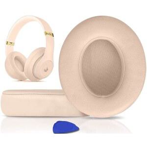 SOLOWIT 교체용 이어패드 쿠션 BEATS STUDIO 2 및 3 유선 무선 헤드폰용 부드러운 단백질 가죽 노이즈 차단 메모리 폼 두께 추가 - 모래