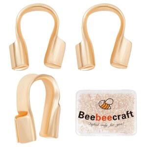 Beebeecraft 1박스 300개 와이어 가디언 18K 골드 도금 황동 U자형 가드 루프 스레드 프로텍터 0.6mm 보석 제작용 구멍 귀걸이 팔찌 목걸이