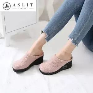 [셀러허브][애슬릿] 전체 털 웨지 통굽 하이 힐 털 슬리퍼 7.5cm (S50615688)