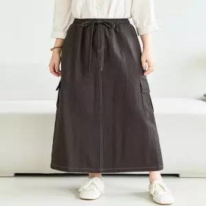 [WPBG]카고 스티치 캐주얼 밴딩 롱 스커트_3color