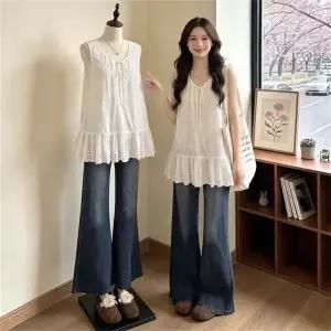 반팔티 반팔 블라우스 민소매 자수블라우스 브이넥 프릴 티어드 루즈핏 여름 데일리 캐주얼탑	RTE042418 30