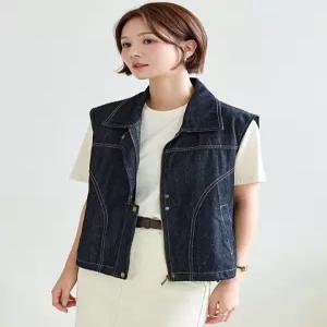[WPBG]데님 배색 스티치 카라 청 조끼 베스트
