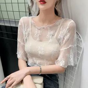 [1+1] 시스루 레이스 반팔 티 이너 티셔츠 블라우스