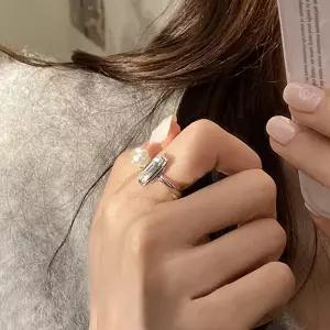 [미라클세븐]신상오픈런 빅 진주 화이트 스퀘어 큐빅 반지 포인트 아이템 심플