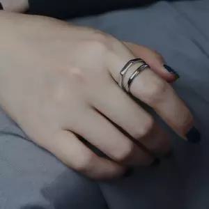 [옷자락]옷자락 미니멀 포어링 두줄 클래식 볼드 실버 반지 레이어드