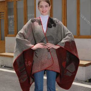여자망토 여행 사계절 자카드 빈티지 트임 가디건 도톰 케이프 보온 심쿵희망