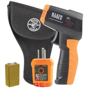 KLEIN TOOLS IR1KIT 적외선 온도계 및 GFCI 콘센트 테스터 키트 비접촉식 디지털 온도 측정 전기
