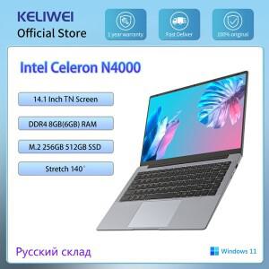 KELIWEI 윈도우 11 노트북 14.1인치 HD 디스플레이 인텔 셀러론 N4000 DDR4 6GB SSD 140 ° 와이파이 블루