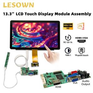 LESOWN 13인치 IPS 스크린 1920x1080 HDMI VGA 디스플레이 Windows Linux Android 장치용 1000:1 300cd/m2