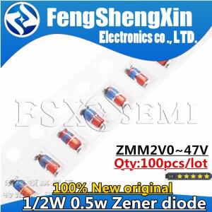 100pcs 1/2W 0.5w 제너 다이오드 SMD ZMM 2V 3V 4V7 5V1 7V5 8V2 10V 15V 16V 18V LL4148 LL34