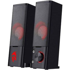 REDRAGON GS550 PC GAMING 스피커 2.0 채널 스테레오 향상 사운드 블랙 | 컴팩트한 조작 가능한 크기 헤드폰 잭 괜찮은 빨간 백라이트 플러그 앤 플레이 USB 전원 데스크톱 컴퓨터