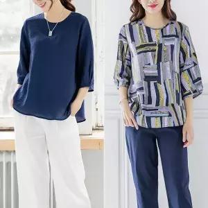 [하프클럽/제니유]루나 여성 여름 냉감 인견 7부 반팔 블라우스 빅사이즈 티