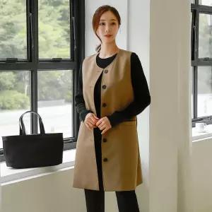 여성 가을 노카라 모던 빅사이즈 정장 롱 베스트 조끼 40-50대 미시 중년여성