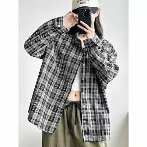 [하프클럽/코디제이]727 체크 남방 오버핏 캐주얼 꾸안꾸 남친룩 레이어드