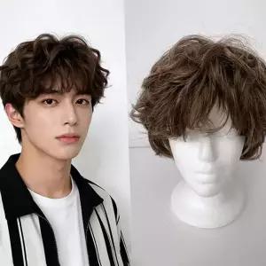 남성 웨이브 남자용 패션 짧은 남성 파마 통가발 머리