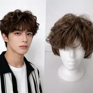 남성 파마 통기성 데일리 웨이브 남성 통가발 가벼운 정수리 짧은 스타일링 스타일 사이즈 착용 느낌 인모
