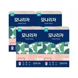 모나리자 미용티슈 280매 3입 4개 총12개 각티슈 휴지