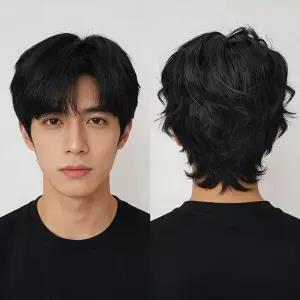 남성 가르마 통가발 남자 자연스러운 패션 헤어 전체가발/간편/착용/공연/머리/가름마/다운펌/붙임머리