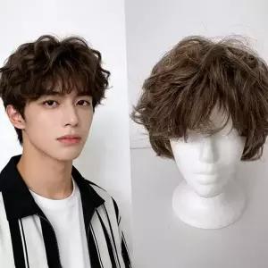 남성 파마 자연 패션 웨이브 통가발 머리 전체 가발핀