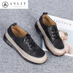 [애슬릿] 여성 통굽 배색 심플 레이스업 단화 로퍼 (9019429A)