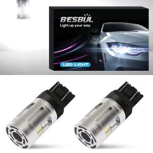 BESBUL 7440 7443 터보 팬이 장착된 LED 전구 CANBUS 지원 방향 지시등 전구 12-40V T20 W21W 테일 리버스 백업 브레이크 DRL 깜빡이등 화이트 2개 세트