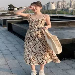 여성 꽃무늬 끈조절 나시 롱원피스 뷔스티에 플라워 끈나시원피스