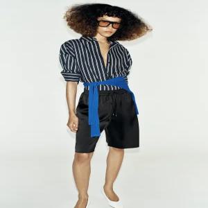 ZARA 롱 새틴 버뮤다 팬츠 - 블랙 7797/812/800