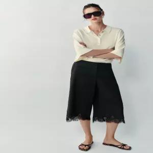 ZARA 린넨 레이스 롱 버뮤다 팬츠 - 블랙 7931/722/800