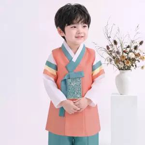 [한복]AM250 남코랄삼색동 아동한복 남아한복