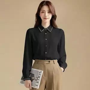 [예쎄] 배색 스티치장식 스판 블라우스(S4FBL012A)