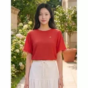 [하프클럽/크로커다일레이디]레드 소매 레이스 포인트 단색 티셔츠 CLCMTS202