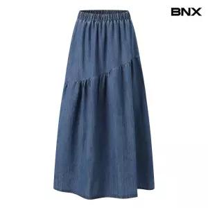 플레어 허리 밴딩 데님 롱 스커트 (BX3SK002L0)