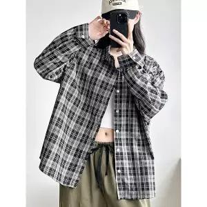 [하프클럽/코디제이]727 체크 남방 오버핏 캐주얼 꾸안꾸 남친룩 레이어드 가을코디 완성 남녀공용