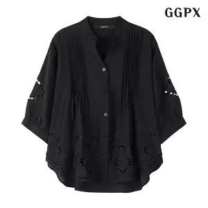 플라워 펀칭 트임넥 루즈핏 핀턱 블라우스 (GOBBA015D)