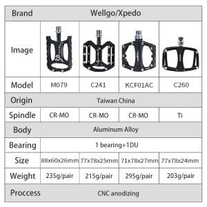 Wellgo Xpedo C260/C241/M079/KCF01AC 자전거 페달 경량 알루미늄 합금 바디 티타늄/CR-MO 스핀들 도로 접